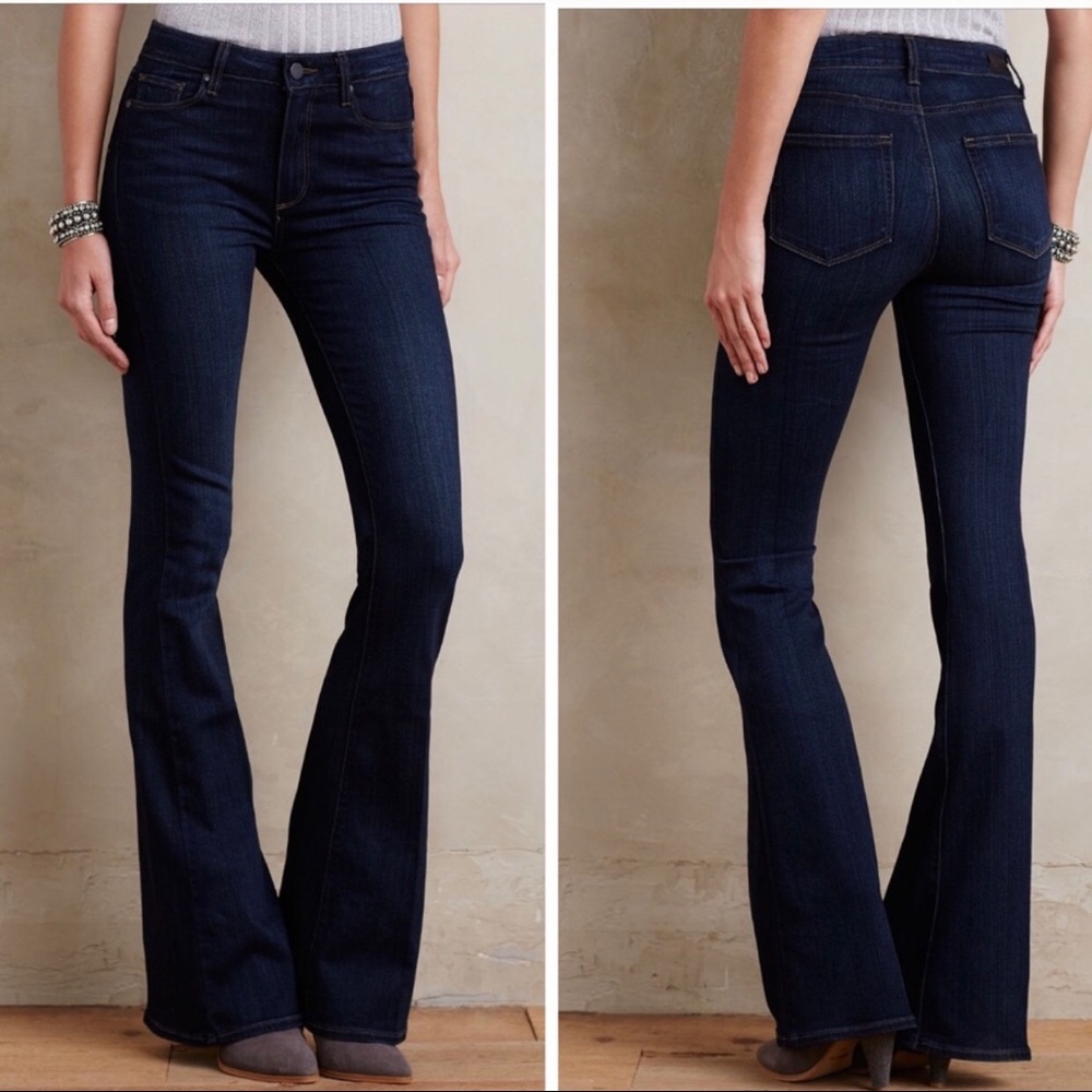 Dark wash high rise flare Paige jeans